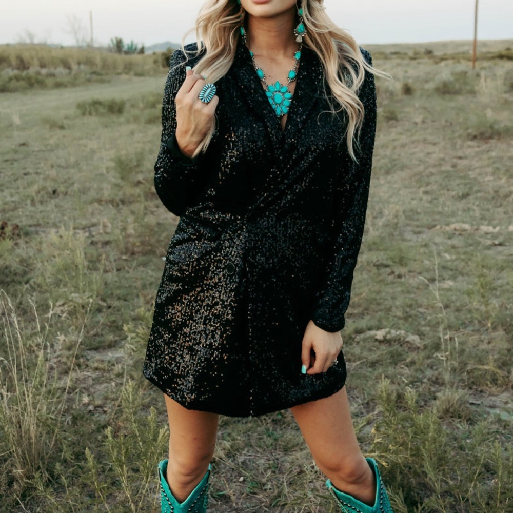 Glamorous Black Sequin Long Sleeve Dress/Blazer